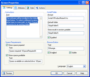 Screen Properties Screen Properties