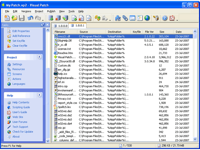 Visual Patch binary patch maker for creating software patches & software updates