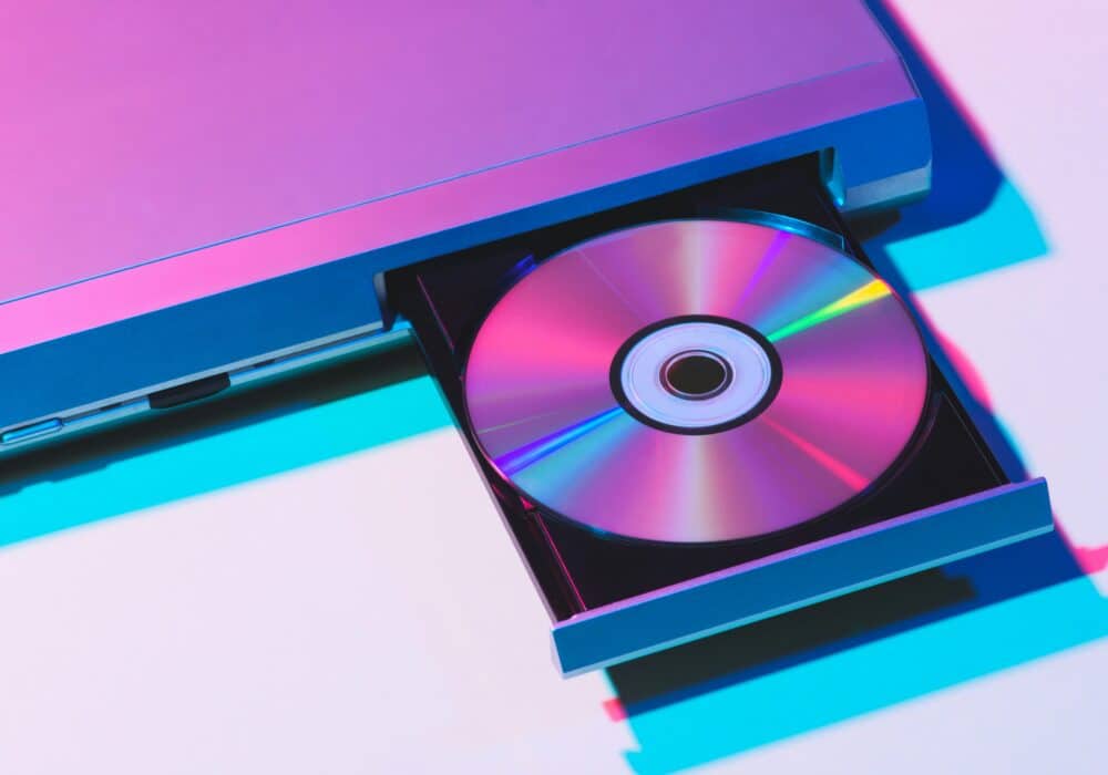 Laptop with colorful CD tray open