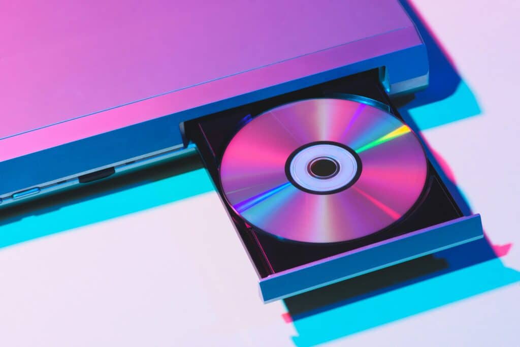 Laptop with colorful CD tray open