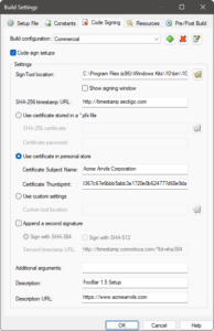 Codesigning Settings